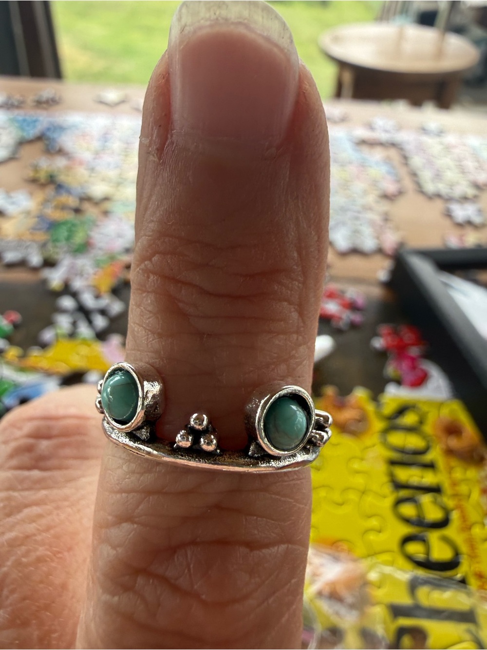 Silver Double Stone Teal Ring - Elegant Women's Jewelry